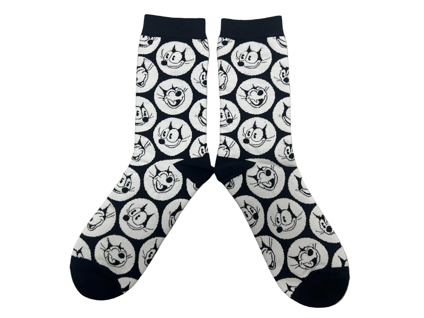 Felix The Cat retro patterned crew socks in black and white design