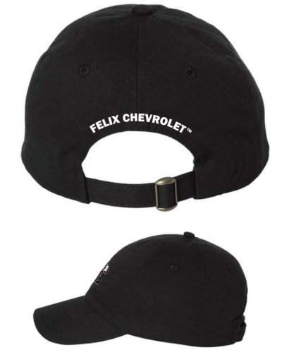 Black cap with 'Felix Chevrolet' logo on a white background
