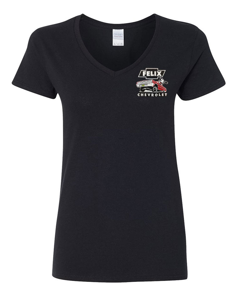 Front view of black ’64 Metal Flake V Neck – Red