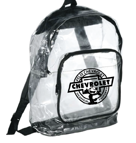 Felix Chevrolet transparent clear event backpack front view