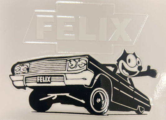 Felix Chevrolet lowrider vinyl decal with vintage Chevrolet Impala artwork
