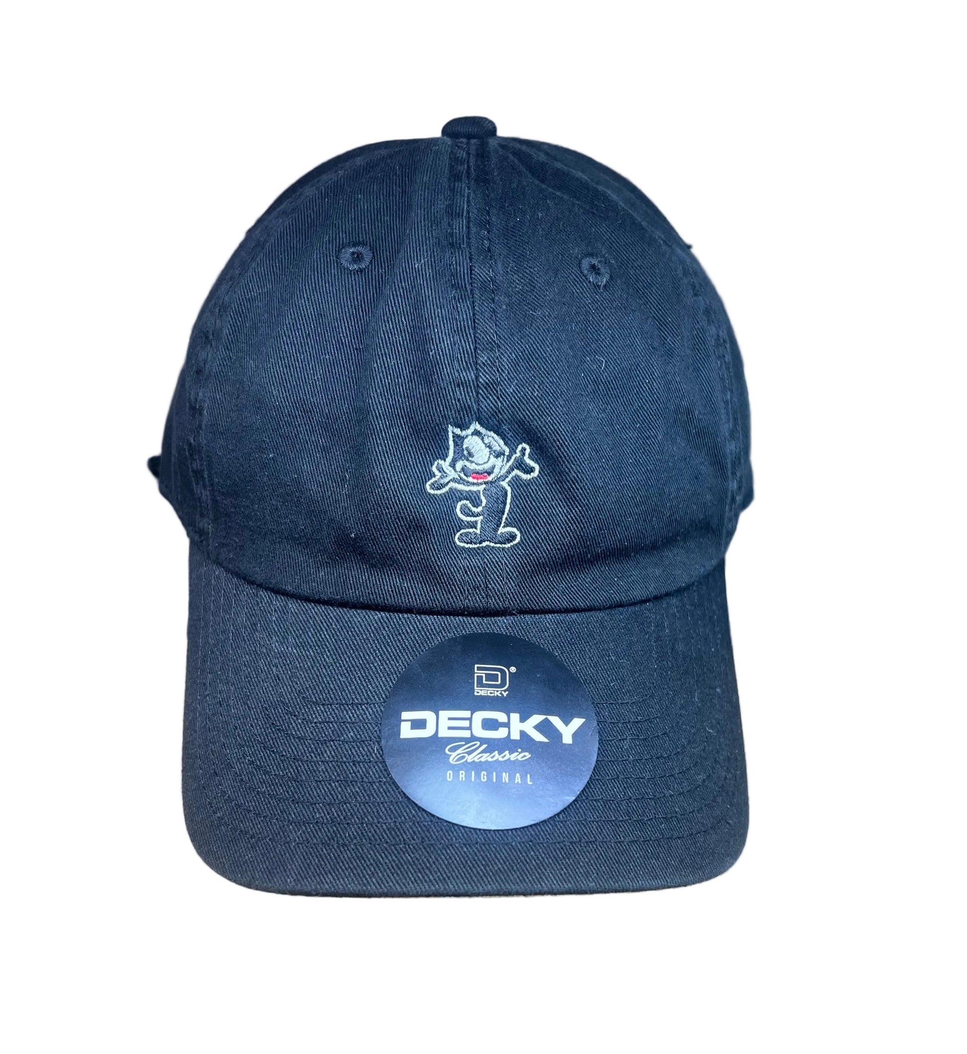 Black Felix The Cat embroidered dad hat with relaxed curved brim fit