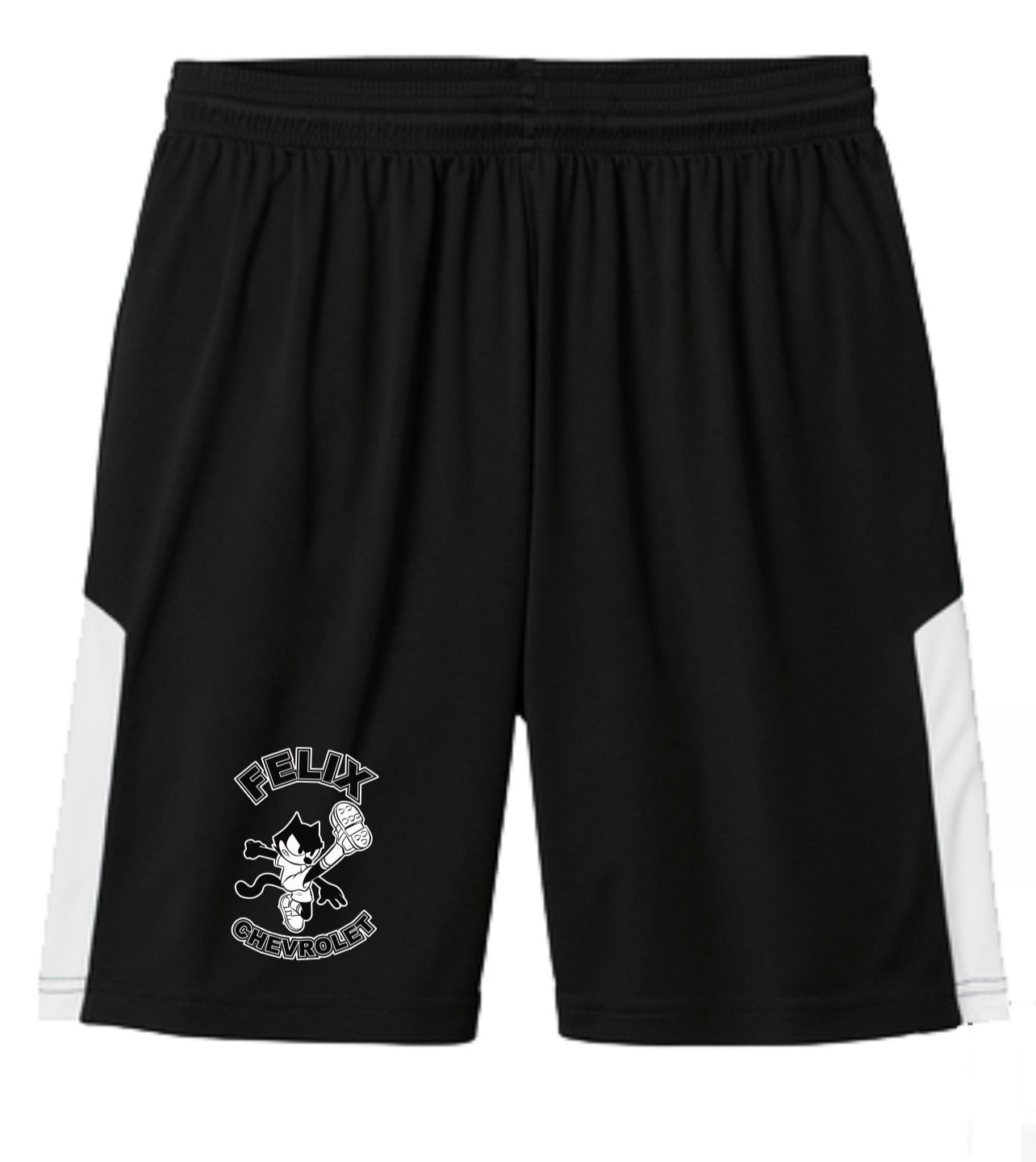 Black Felix FC athletic shorts with matching graphic detail