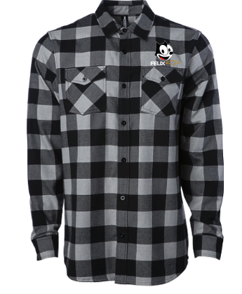 Front view of Felix flannel button up shirt in grey heather plaid