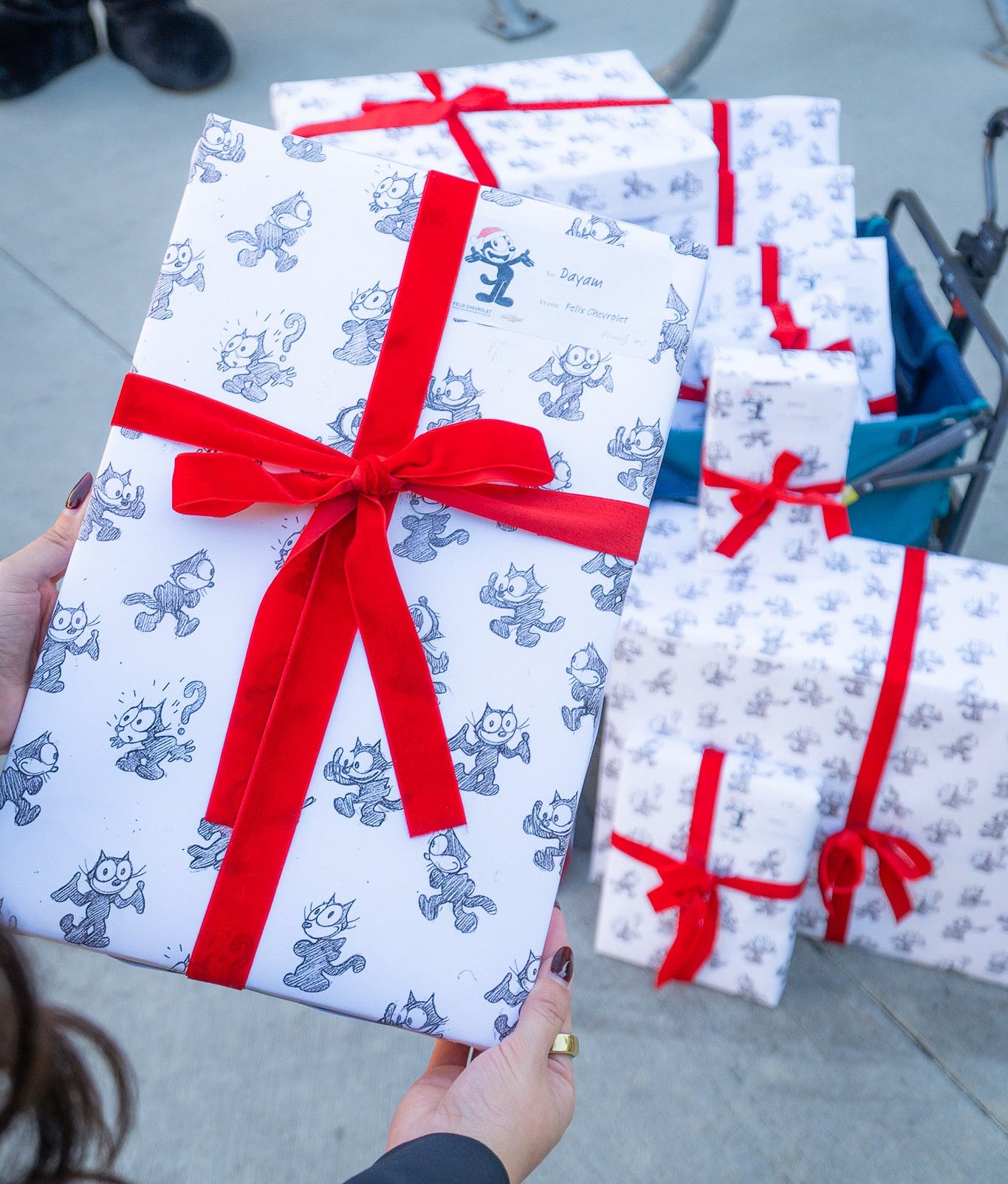 Wrapped presents using Felix Gift Wrap paper design