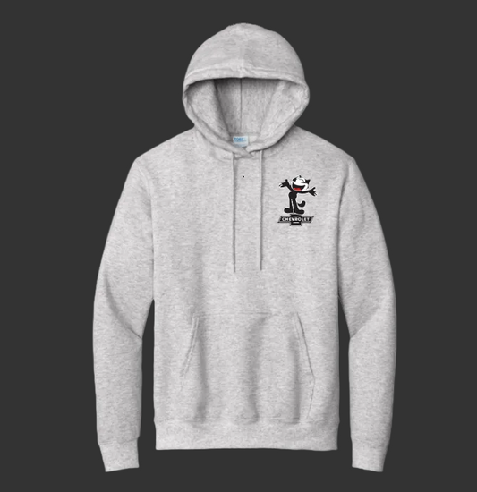 Felix Hug Hoodie in heather grey with front Felix The Cat embroidered chest graphic