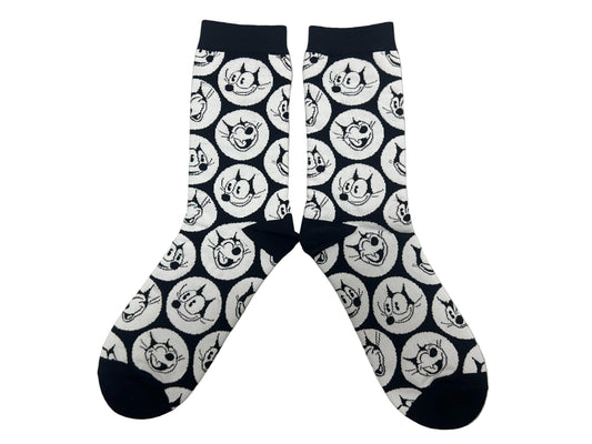 Felix The Cat retro patterned crew socks in black and white design