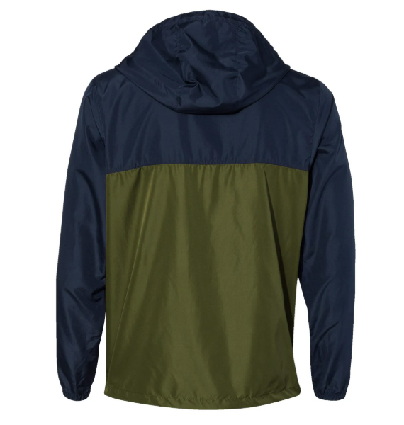 Back view of navy and olive Felix water resistant windbreaker