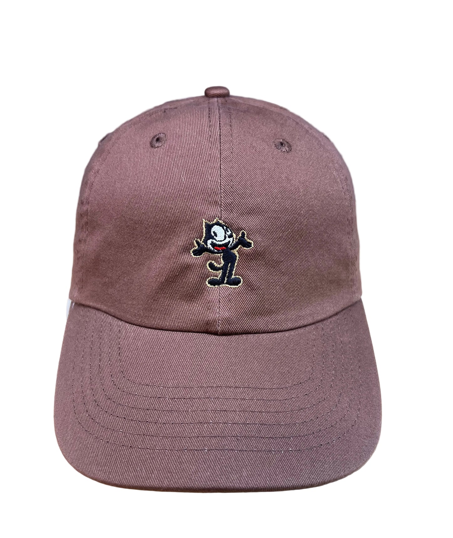 Brown Felix embroidered baseball cap with adjustable strapback closure