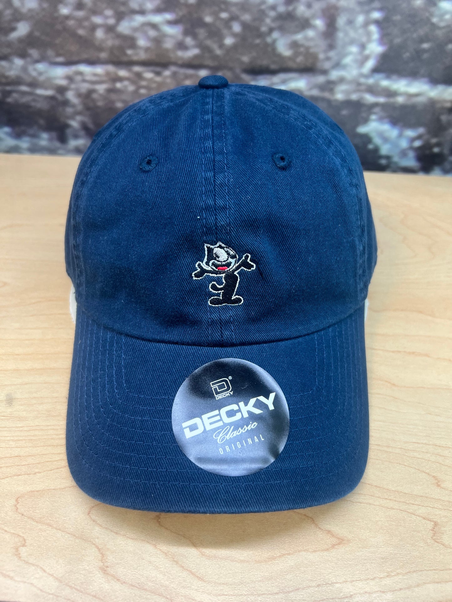 Navy Felix The Cat embroidered dad hat with relaxed curved brim fit