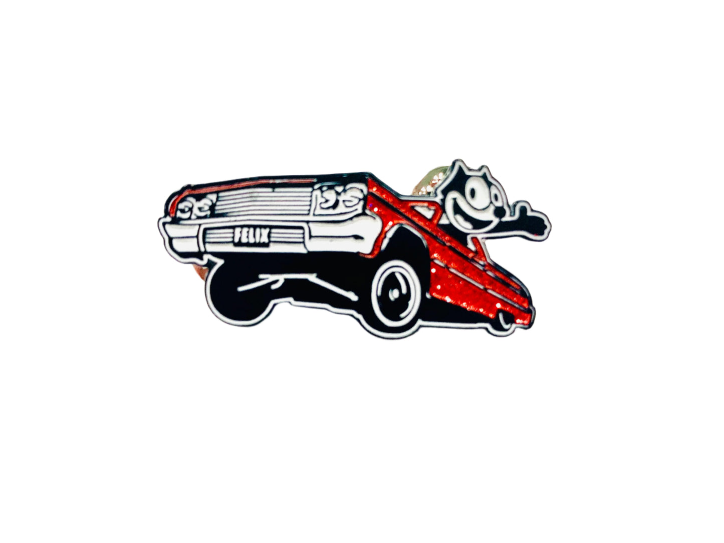 Felix The Cat 1964 lowrider metal flake enamel collector pin in red