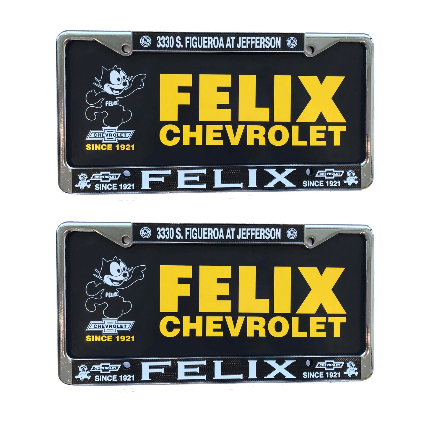Metal Chrome License Plate Set of 2 Frames and 2 Plastic Black Legacy Inserts
