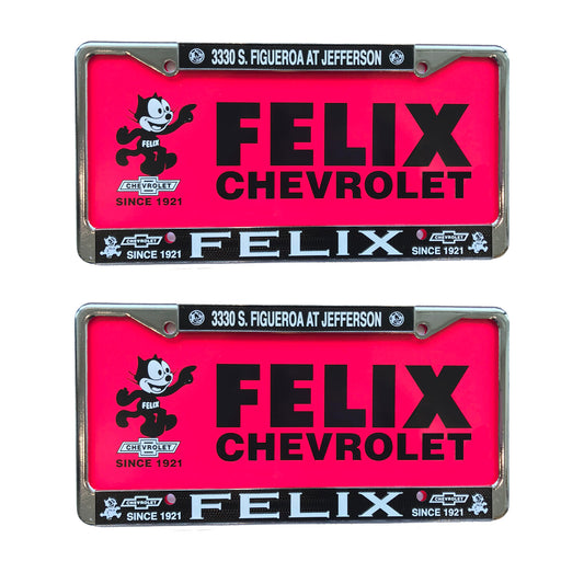 2 Metal Chrome License Plate Frames and 2 Plastic Pink Inserts