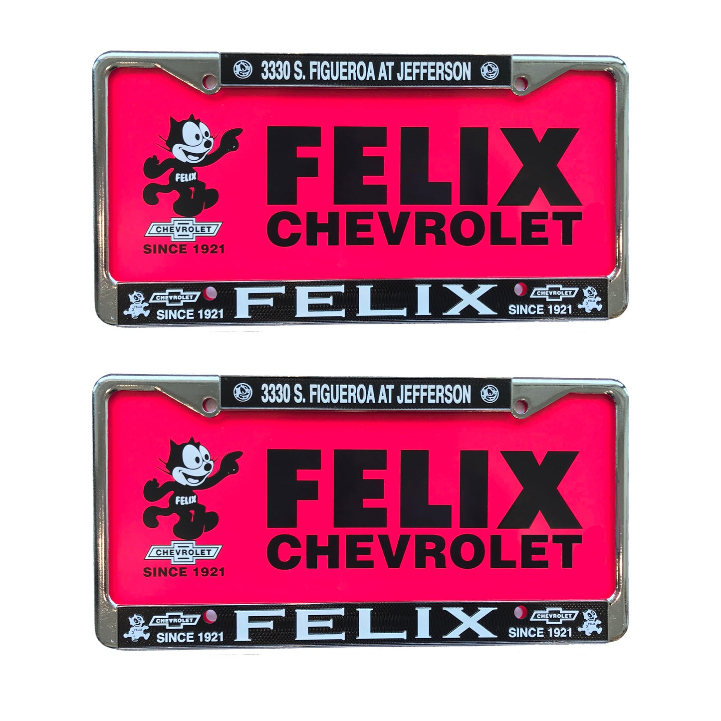 Plastic Chrome License Plate Set of 2 with 2 Pink Plastic Inserts