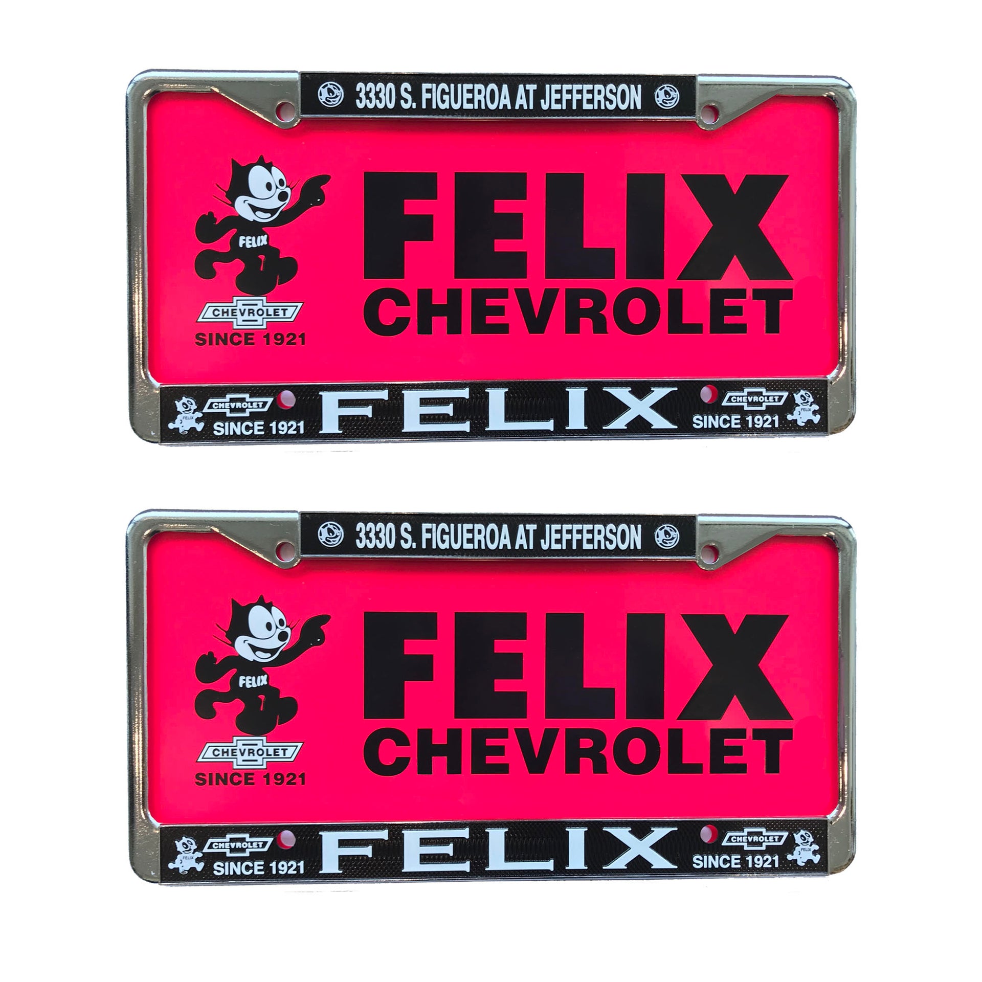 Plastic Chrome License Plates with Pink Plastic Inserts