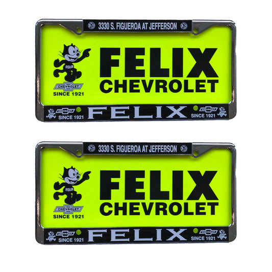 Plastic Chrome License Plate Set of 2 Frames with 2 Neon Yellow Inserts